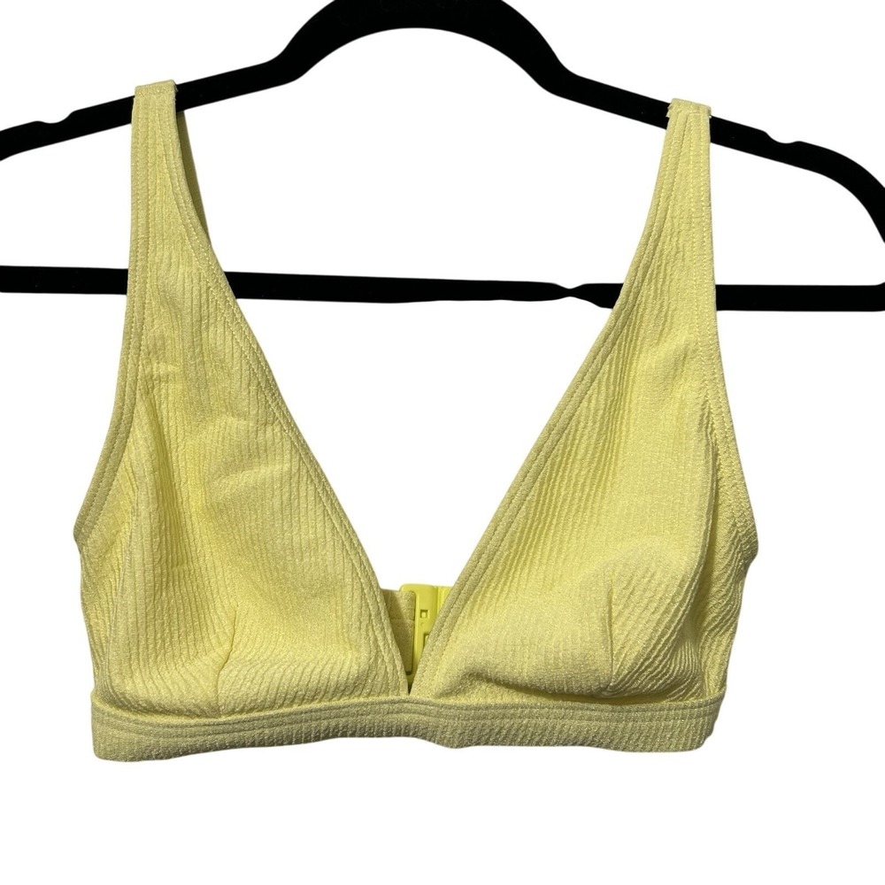 Peek & Beau‎ Yellow Textured Seersucker Bikini Top 30D/DD Plunge Resort Bright